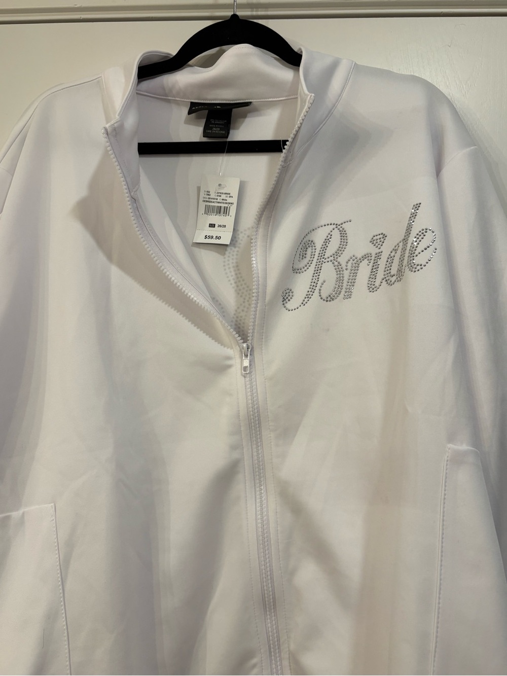 Ashley Stewart White Zip-Front 'Bride' Sweatsuit with Rhinestone Script